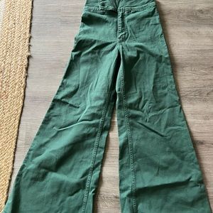 Free people green bell bottom jeans